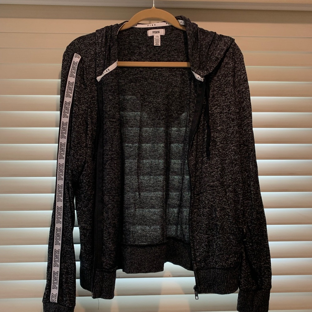 PINK Zip Up Sweater in charcoal grey